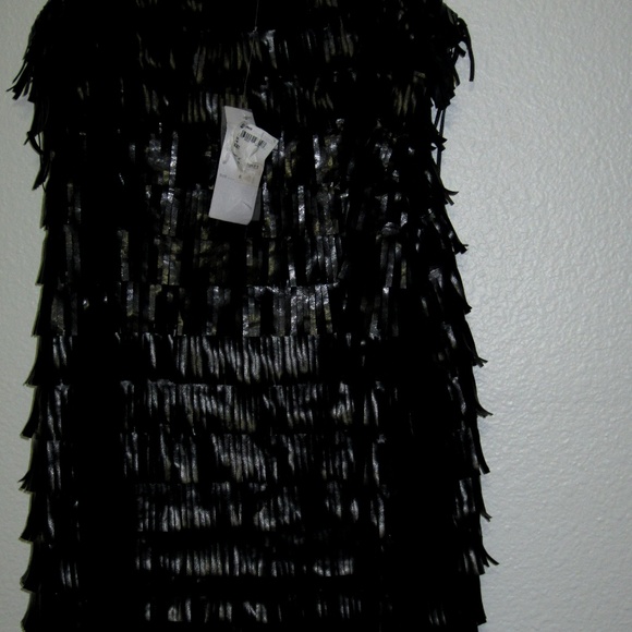 Black Fringed Leather Minidress or Long Shirt - Picture 3 of 4